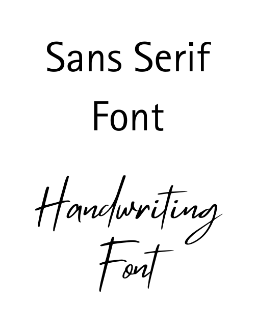 Two examples of black fonts on a white background. One is a Sans serif font and says 